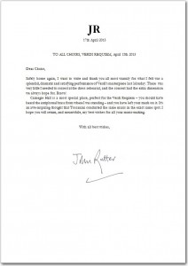 Verdi Requiem at Carnegie Hall, John Rutter conducting, April 15, 2013, letter