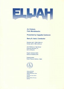 Mendelssohn Elijah, April 1 & 2, 1989, poster